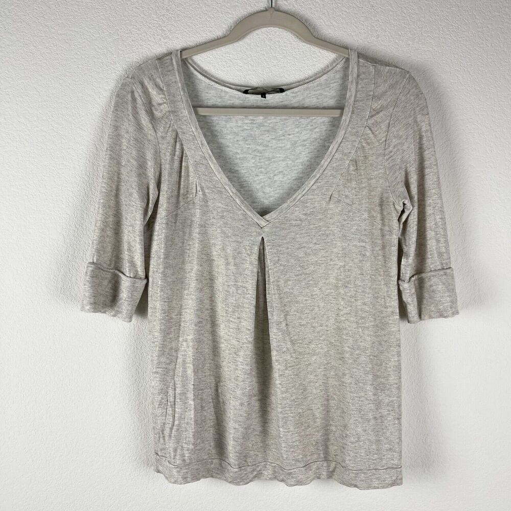Max Mara Weekend Top Womens Small Beige Gold Short Sleeve Stretch Italy Made